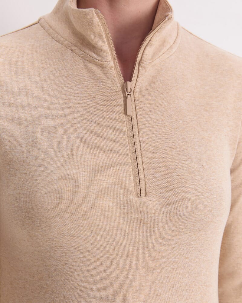 Lucy Zip Funnel Neck Top in CAMEL MELANGE