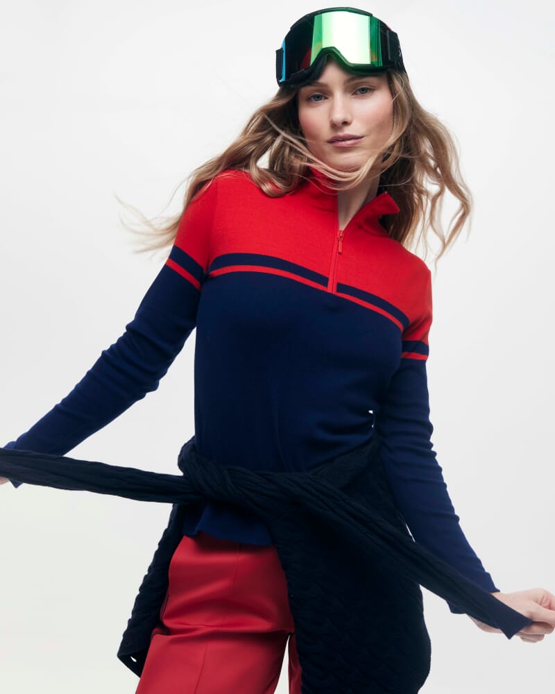 Lucy Zip Funnel Neck in NAVY/RED