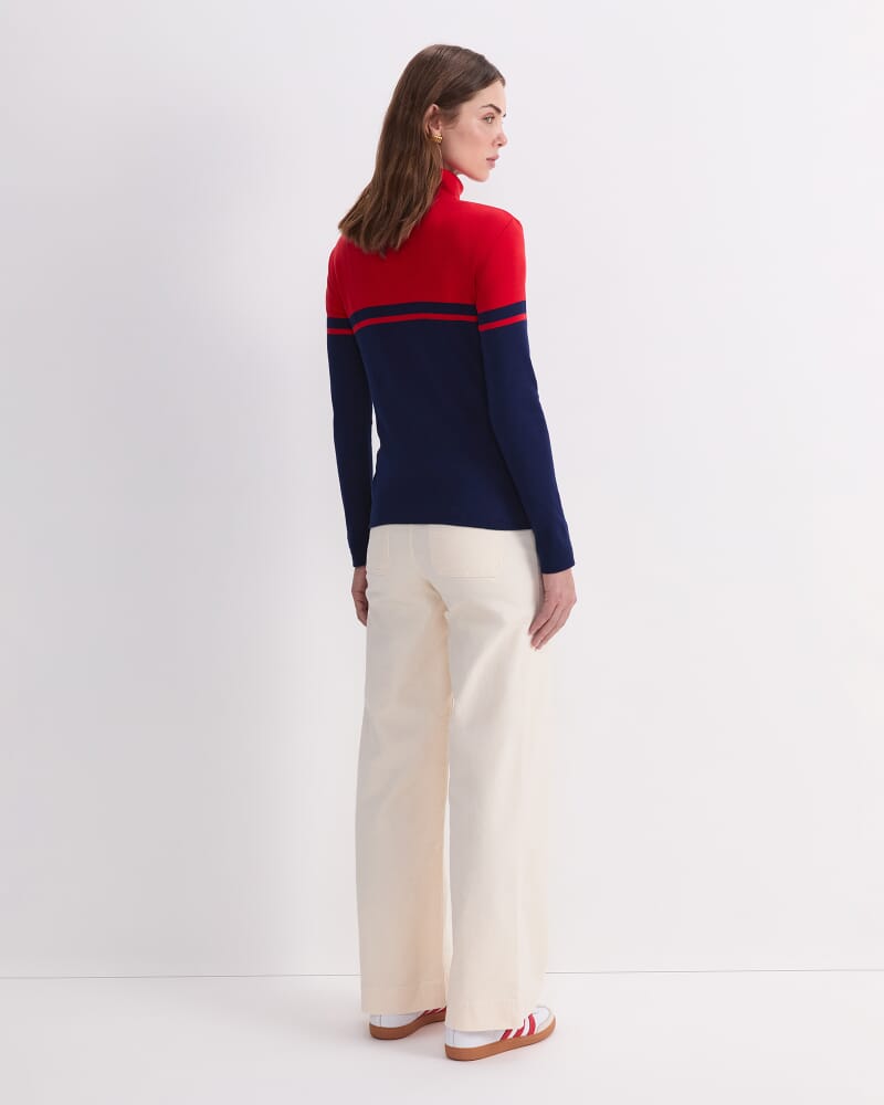 Lucy Zip Funnel Neck in NAVY/RED