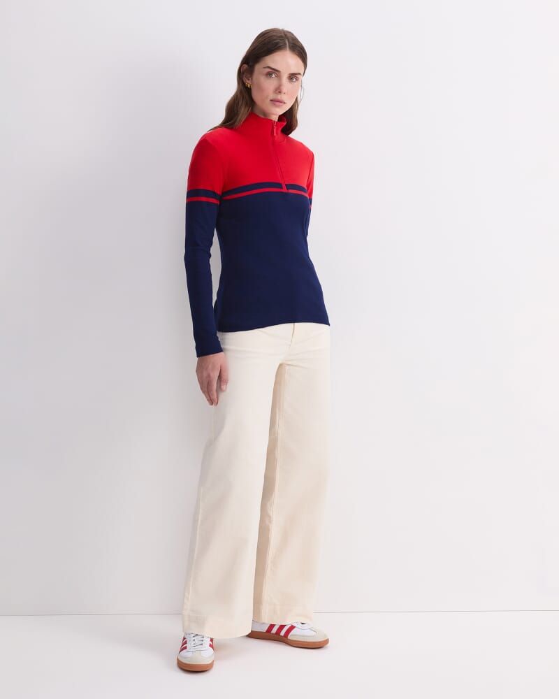 Lucy Zip Funnel Neck in NAVY/RED
