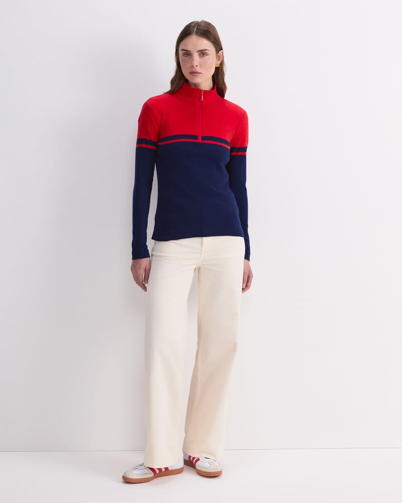 Lucy Zip Funnel Neck in NAVY/RED