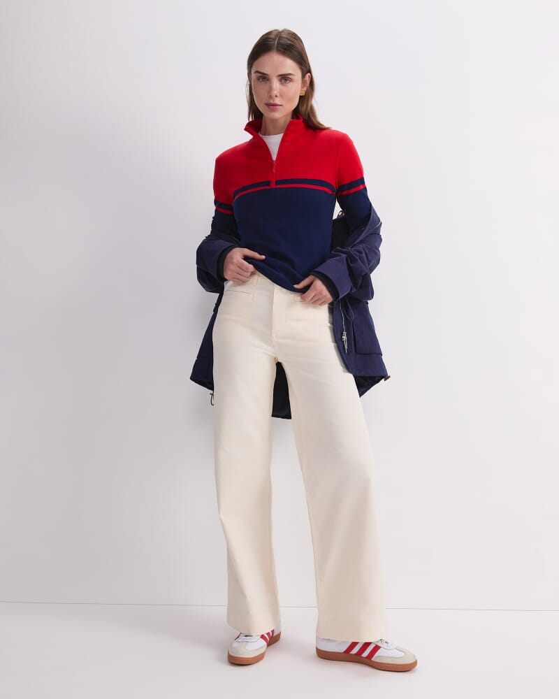 Lucy Zip Funnel Neck in NAVY/RED