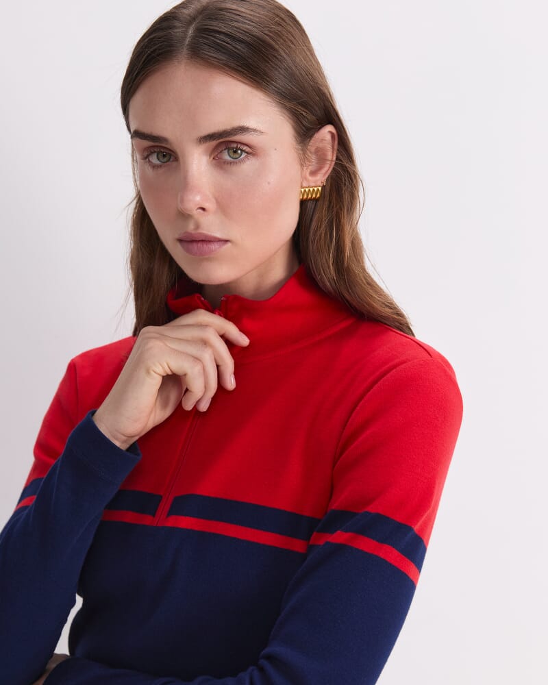 Lucy Zip Funnel Neck in NAVY/RED