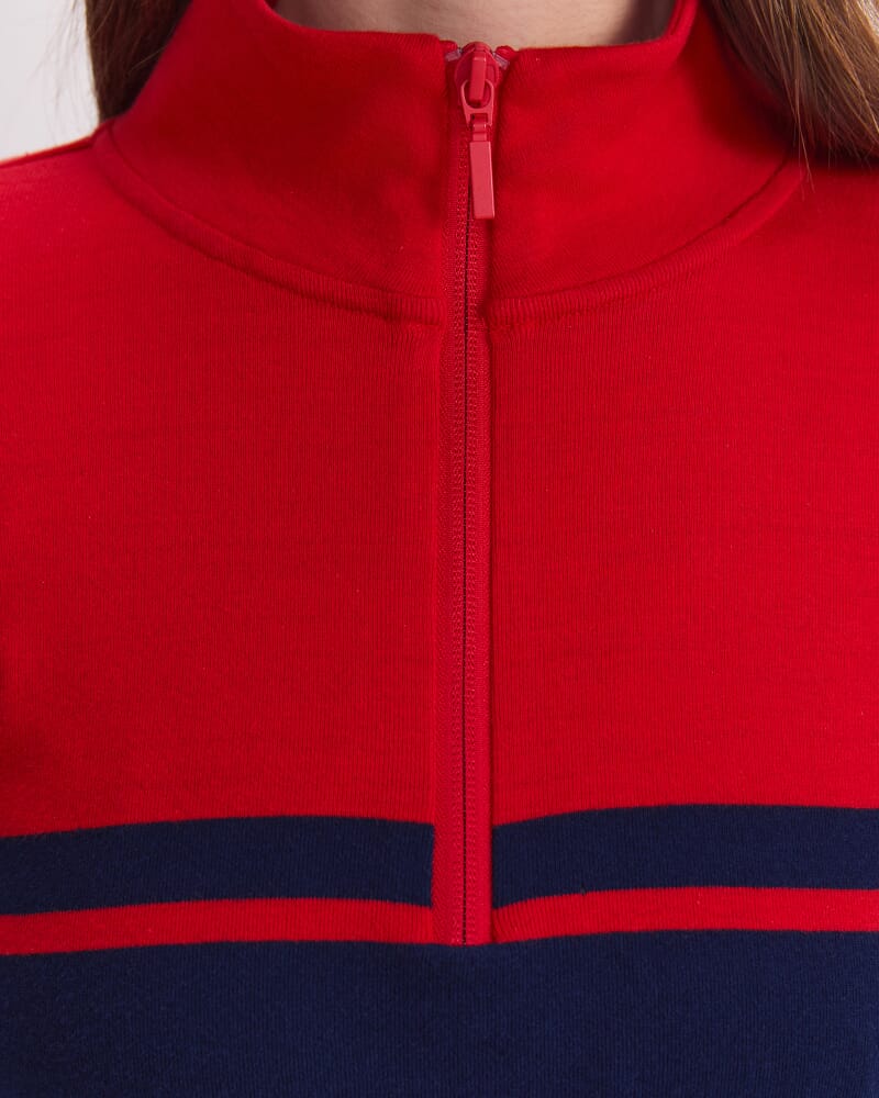 Lucy Zip Funnel Neck in NAVY/RED