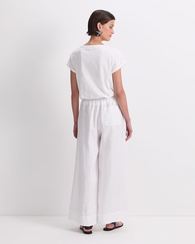 Ariana Wide Leg Linen Pant in WHITE