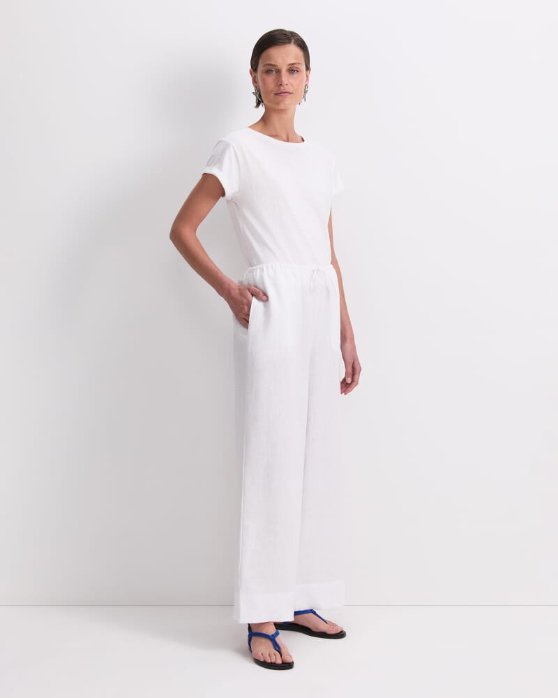 Ariana Wide Leg Linen Pant in WHITE