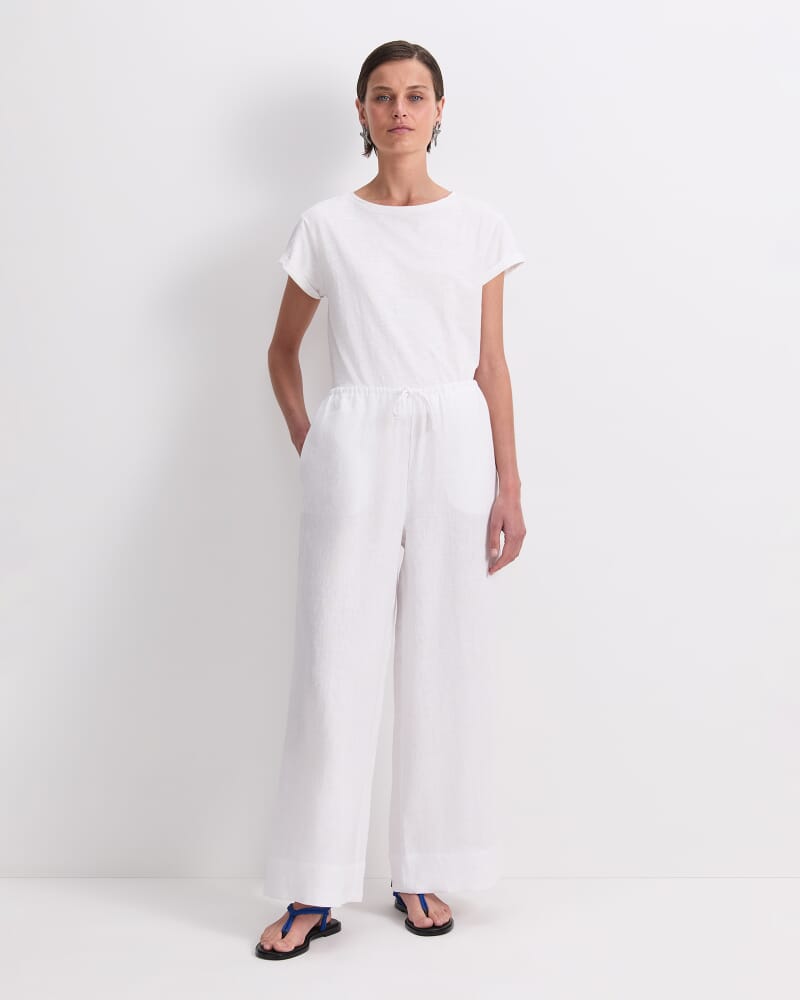 Ariana Wide Leg Linen Pant in WHITE