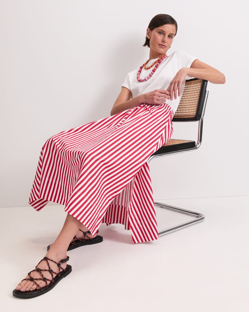 Avery Stripe Midi Skirt in RED/WHITE