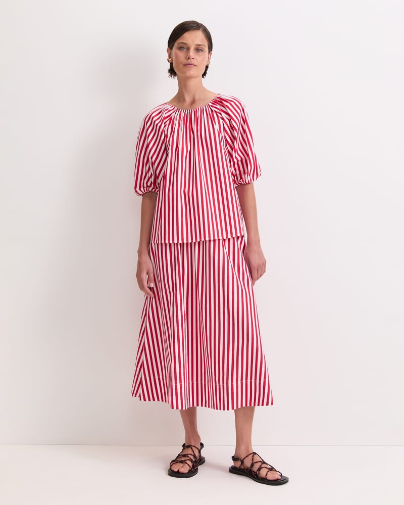 Avery Stripe Blouse in RED/WHITE