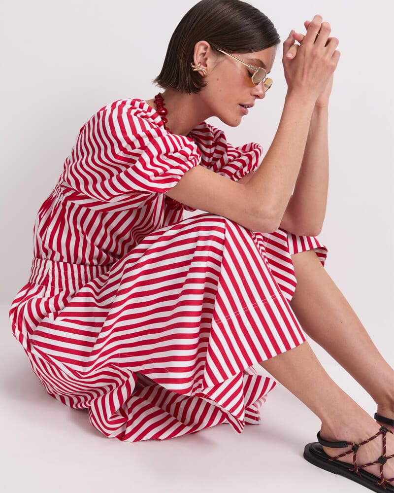 Avery Stripe Blouse in RED/WHITE