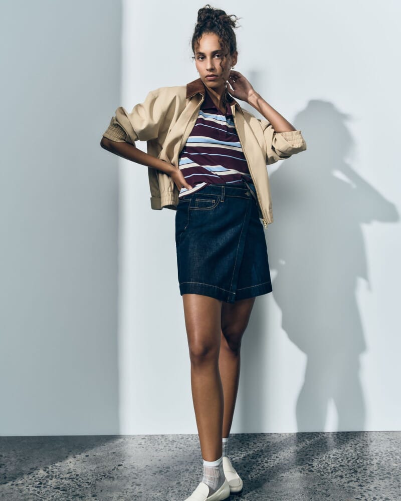 Simmi Denim Wrap Skirt in RAW INDIGO