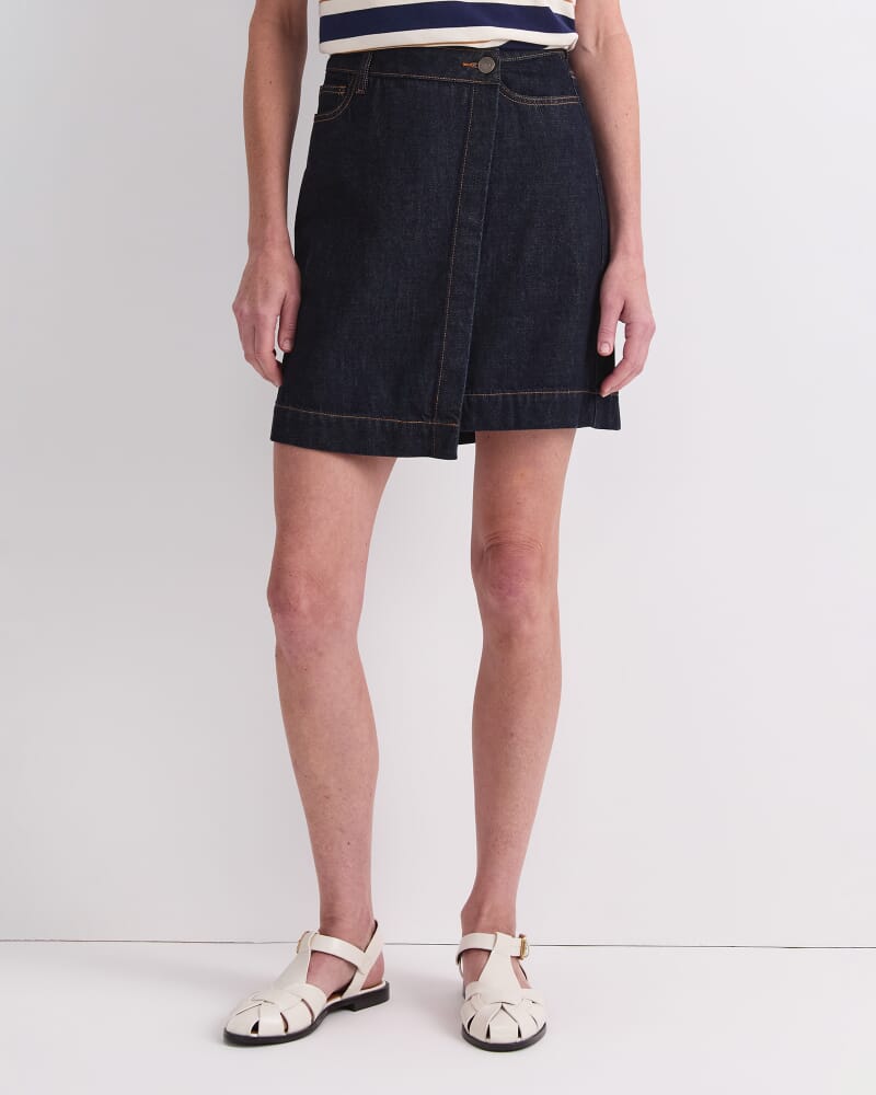 Simmi Denim Wrap Skirt in RAW INDIGO