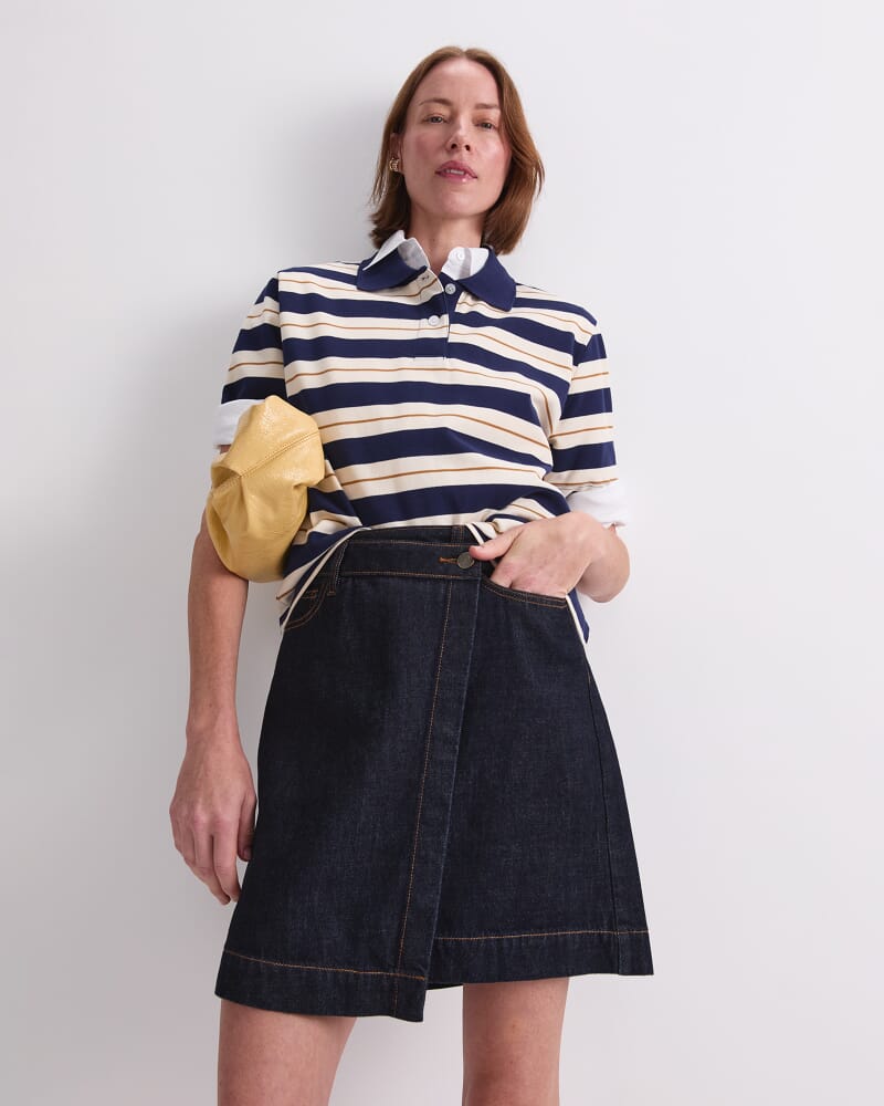 Simmi Denim Wrap Skirt in RAW INDIGO