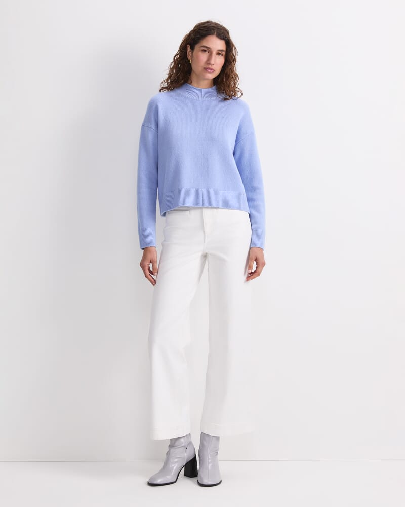 Pearl Relaxed Wool Sweater in CERULEAN