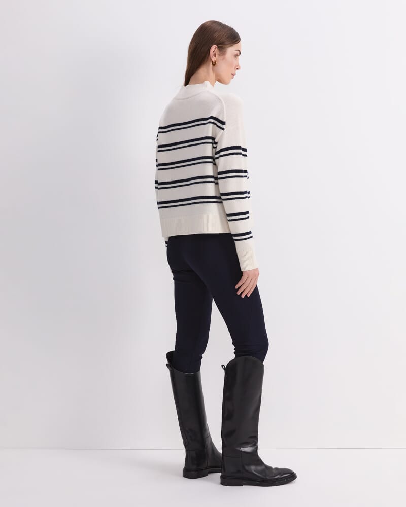 Pearl Relaxed Wool Sweater in WINTER WHITE/ NAVY