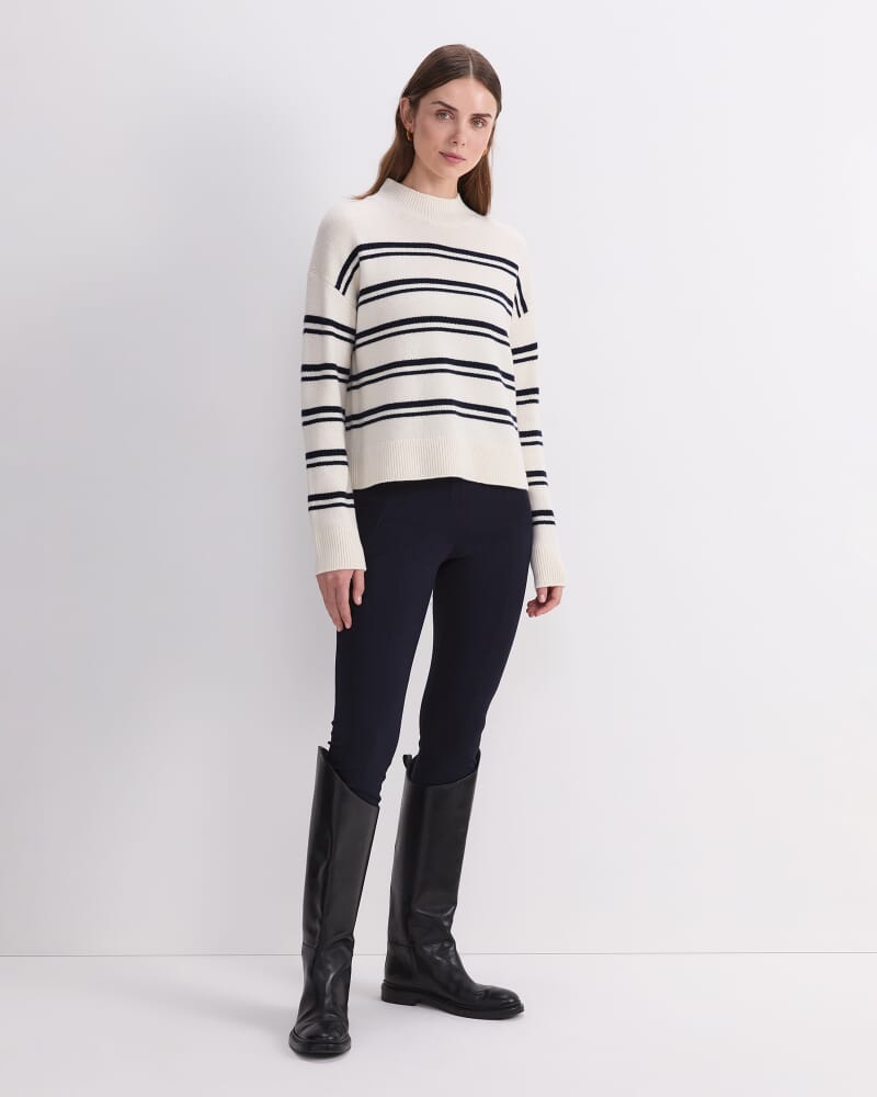 Pearl Relaxed Wool Sweater in WINTER WHITE/ NAVY