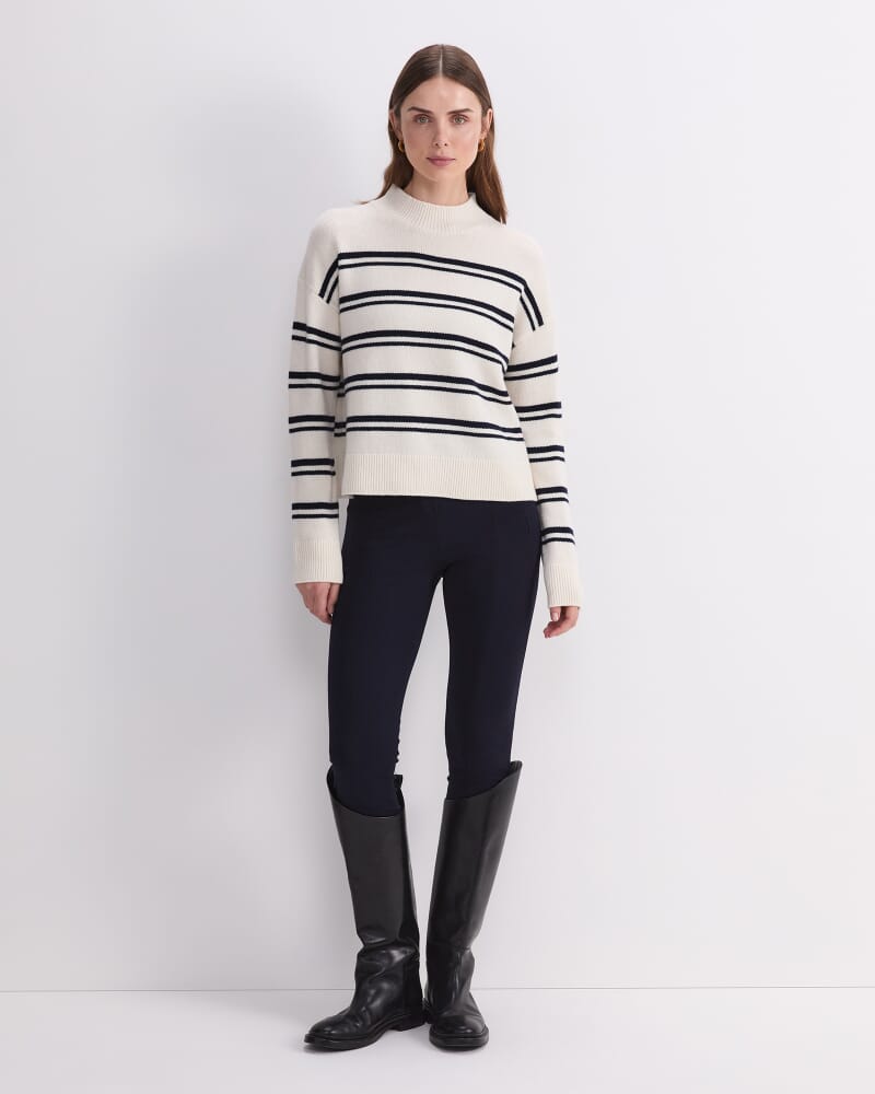 Pearl Relaxed Wool Sweater in WINTER WHITE/ NAVY