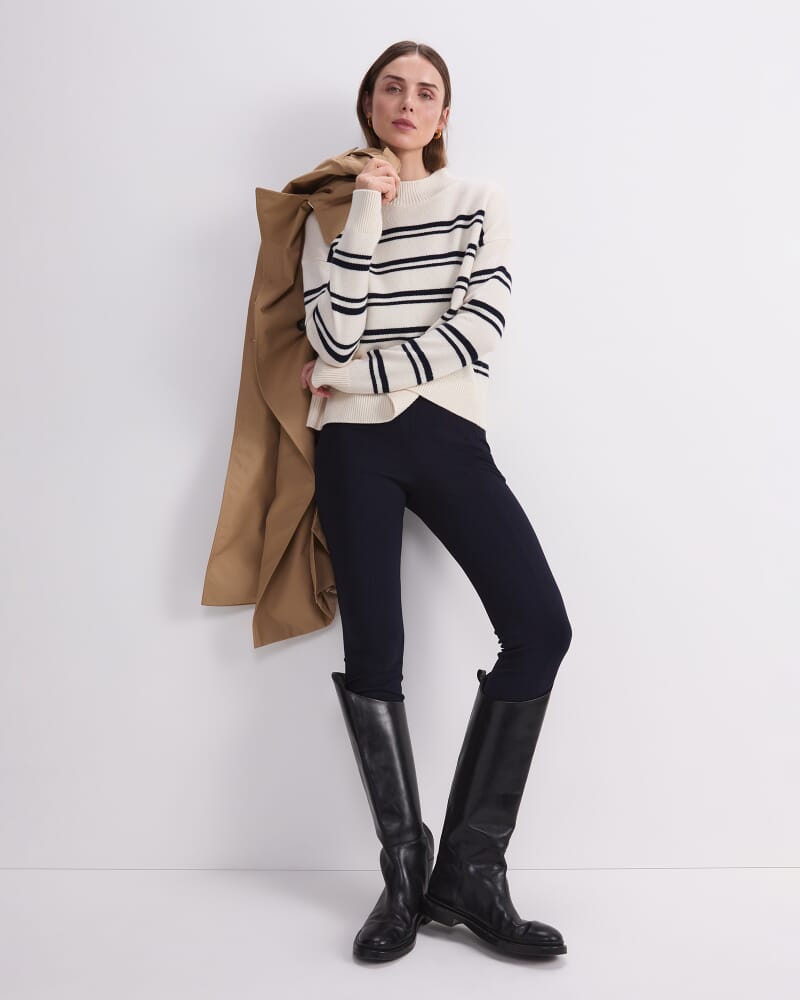 Pearl Relaxed Wool Sweater in WINTER WHITE/ NAVY