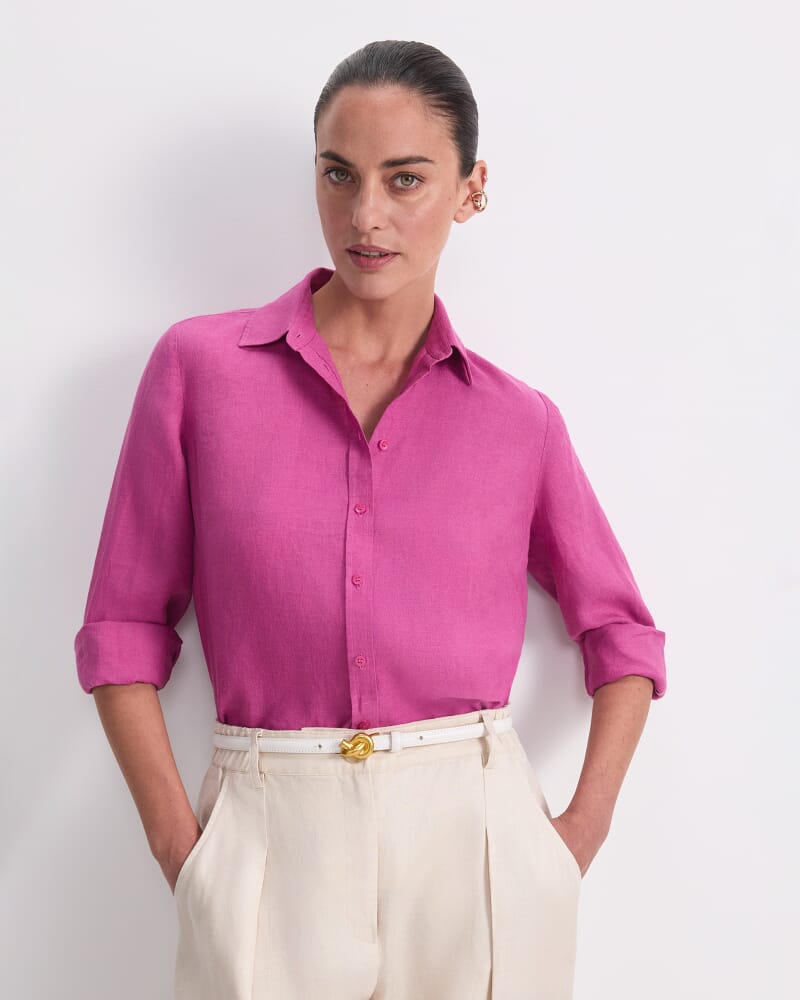 Dahlia Linen Shirt in MAGENTA