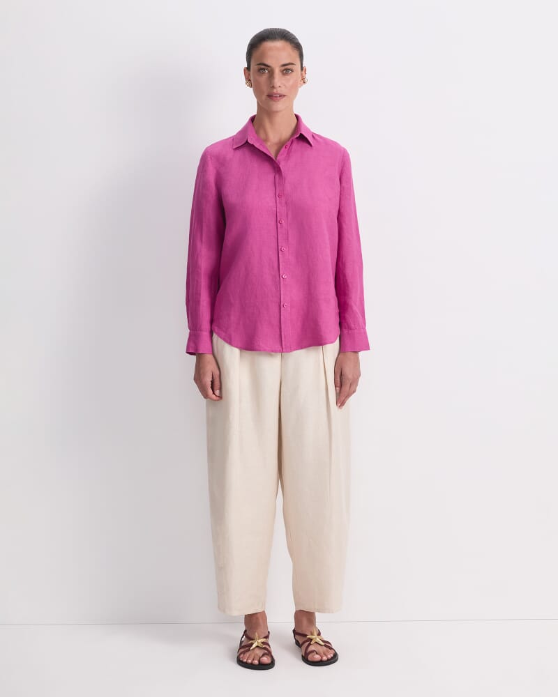 Dahlia Linen Shirt in MAGENTA