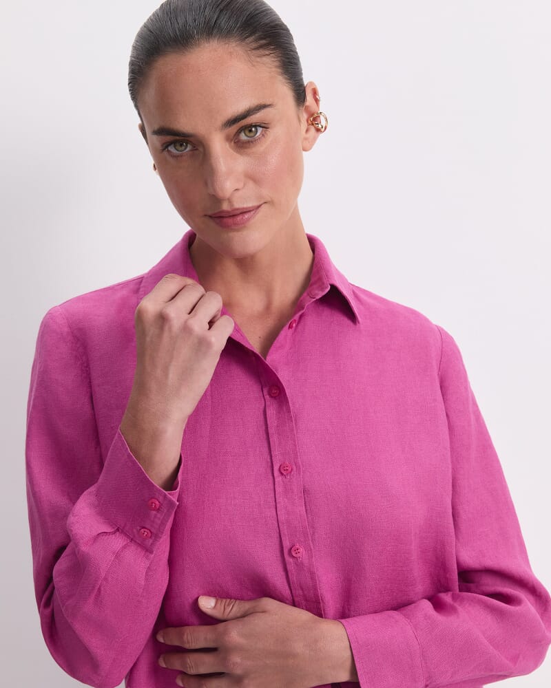 Dahlia Linen Shirt in MAGENTA
