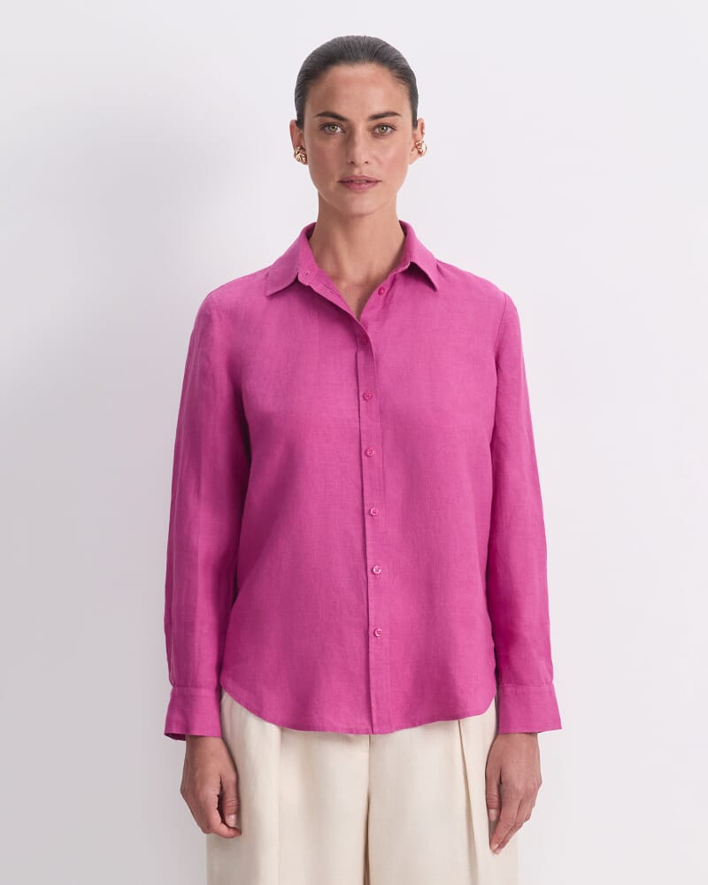Dahlia Linen Shirt in MAGENTA