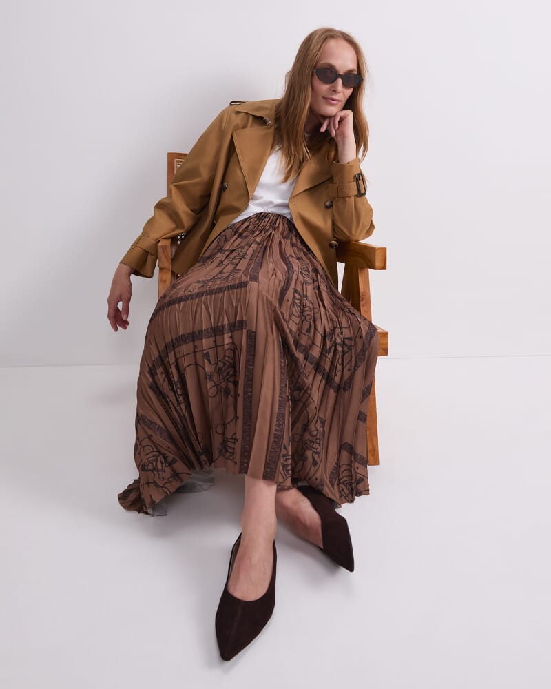 Sadie Pleated Skirt in BROWN MULTI