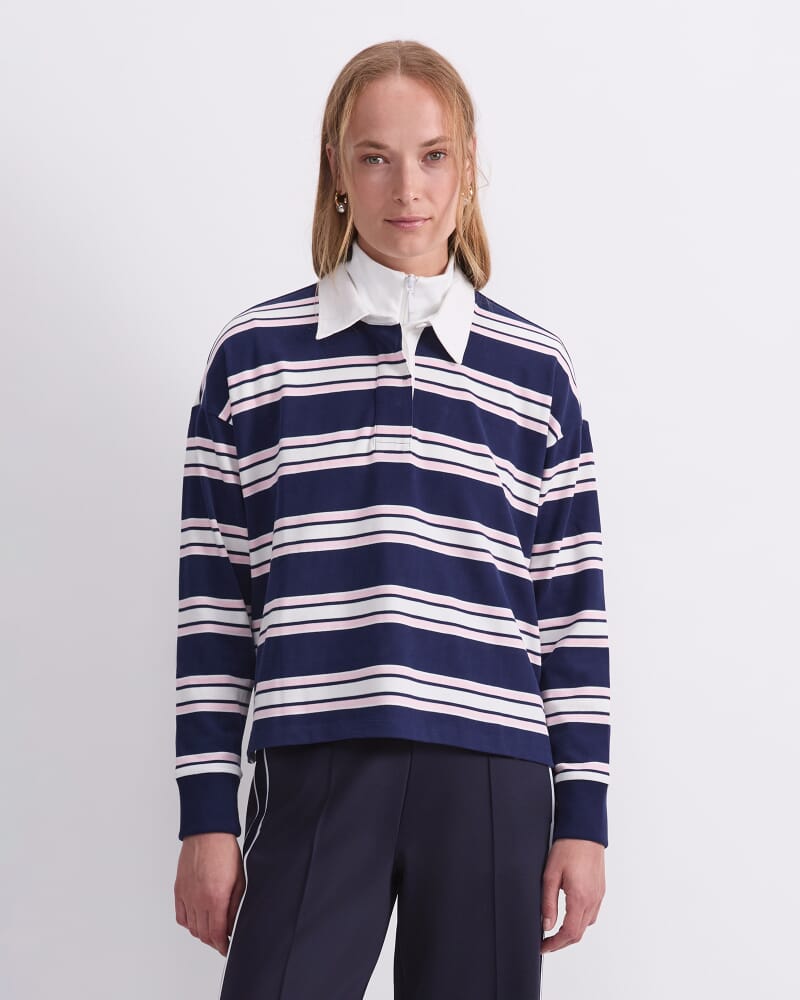 Kiaya Cropped Rugby Shirt in NAVY MULTI
