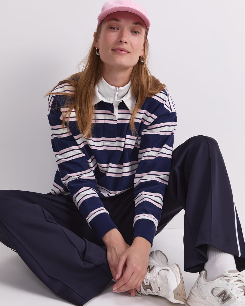 Kiaya Cropped Rugby Shirt in NAVY MULTI