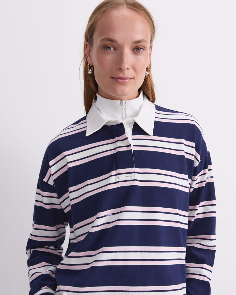 Kiaya Cropped Rugby Shirt in NAVY MULTI