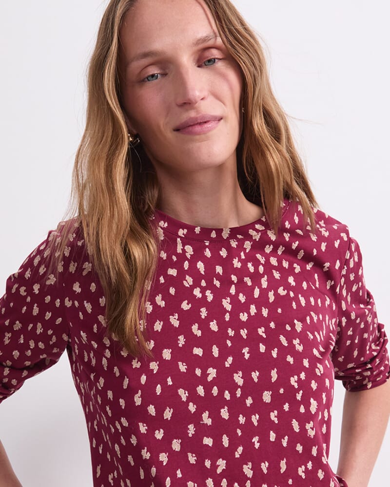 Jenny Half Sleeve Mercerised Tee in WINE