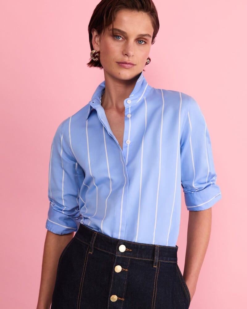 Hannah Stripe Cotton Silk Shirt in BLUE/WHITE