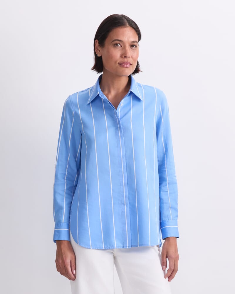 Hannah Stripe Cotton Silk Shirt in BLUE/WHITE
