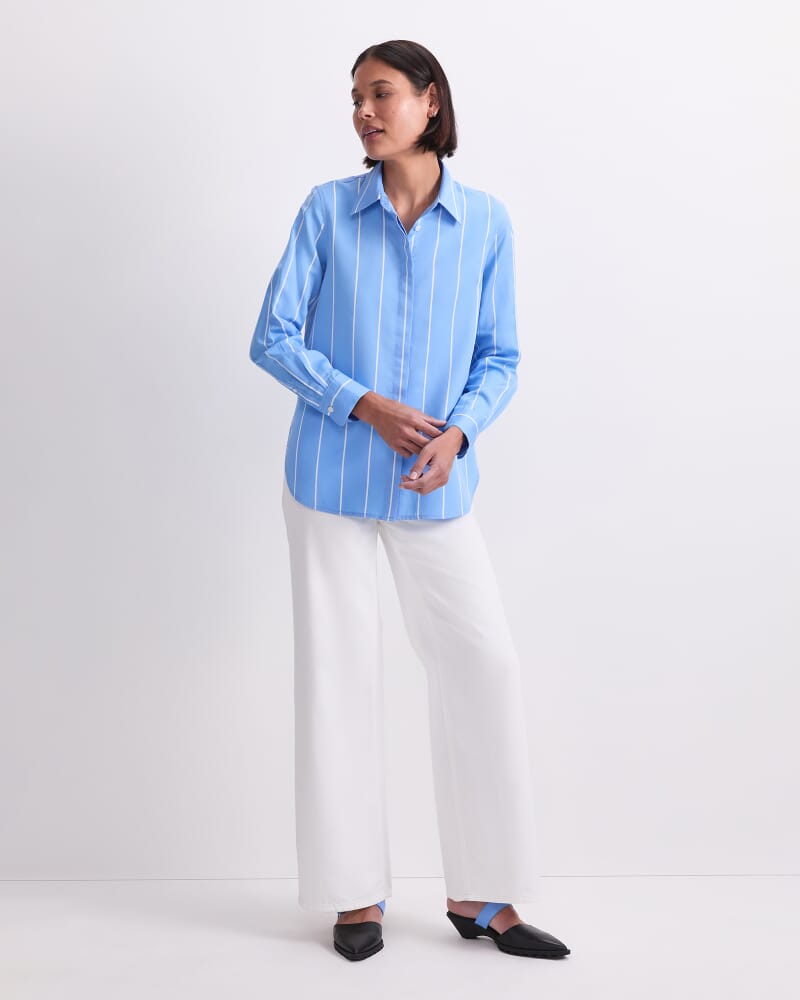 Hannah Stripe Cotton Silk Shirt in BLUE/WHITE