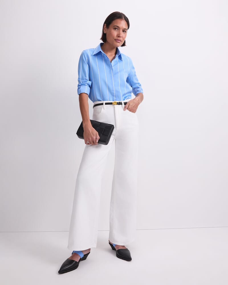 Hannah Stripe Cotton Silk Shirt in BLUE/WHITE
