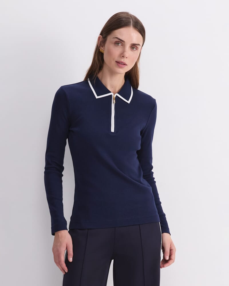 Lucy Cotton Quarter Zip Top in NAVY