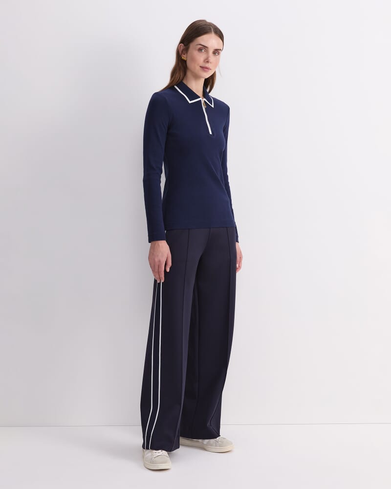 Lucy Cotton Quarter Zip Top in NAVY