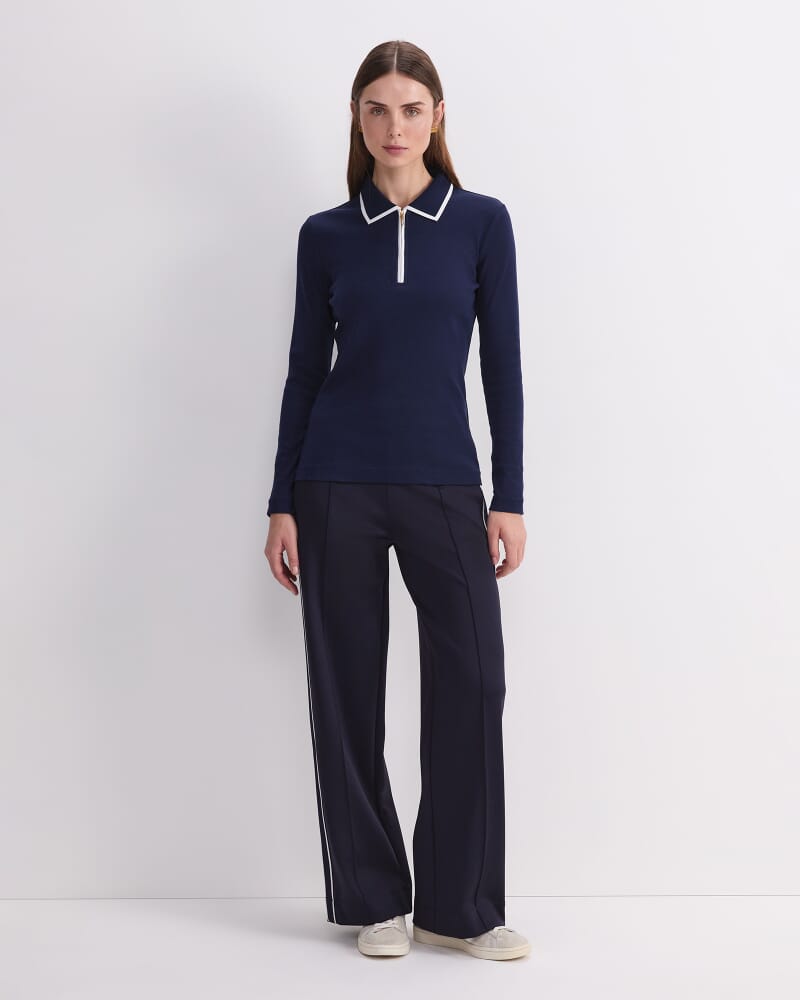 Lucy Cotton Quarter Zip Top in NAVY