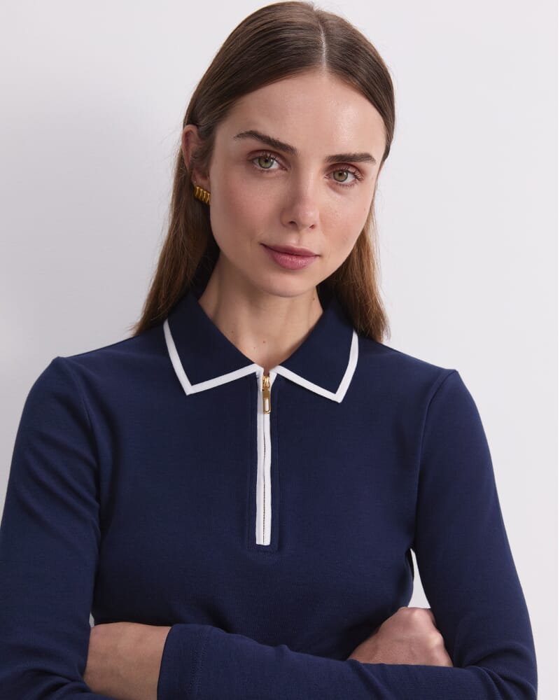 Lucy Cotton Quarter Zip Top in NAVY