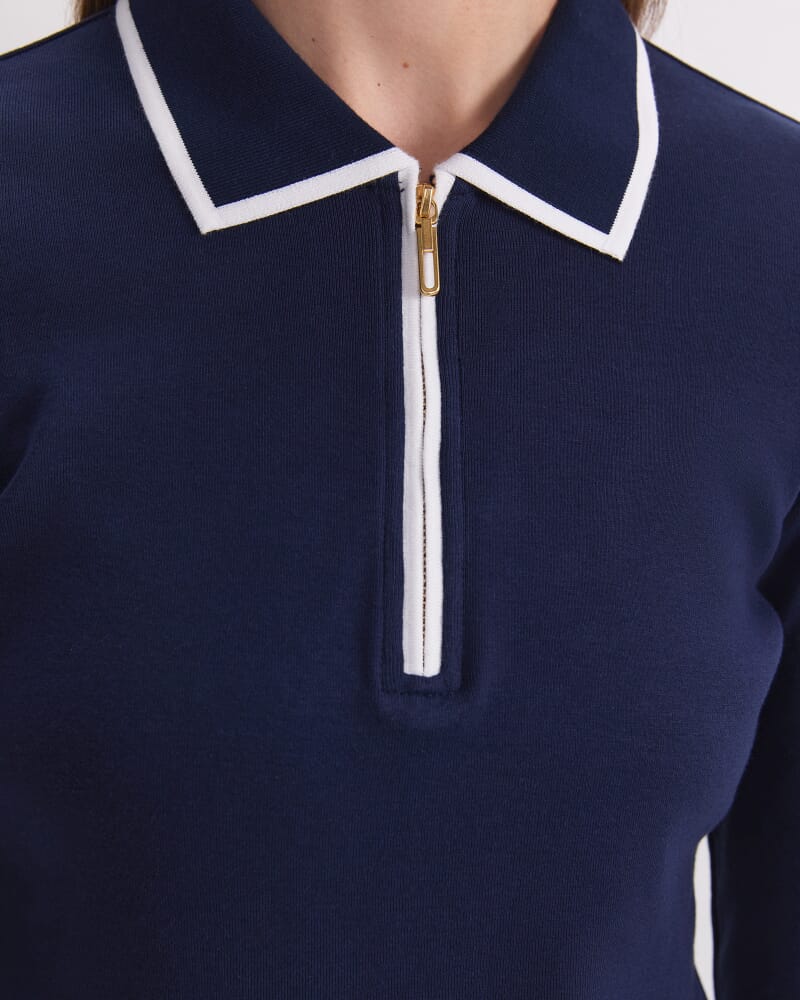 Lucy Cotton Quarter Zip Top in NAVY