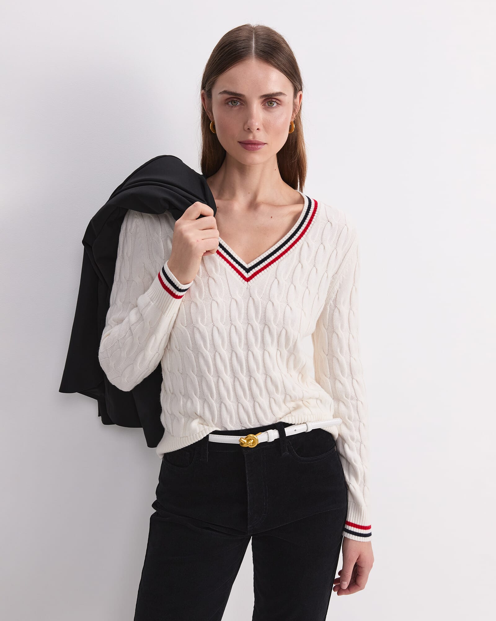 Merino Cable V-Neck Sweater
