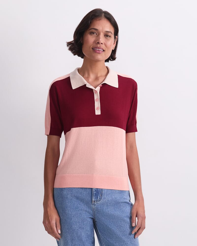 Alphine Cotton Silk Polo in PINOT