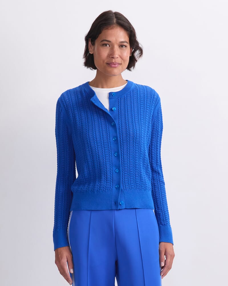 Elka Cable Pointelle Cardigan in AZURE