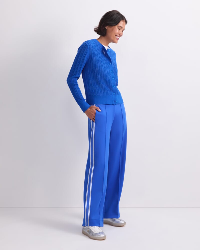 Elka Cable Pointelle Cardigan in AZURE