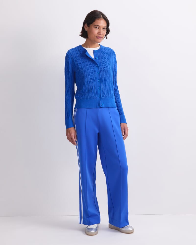 Elka Cable Pointelle Cardigan in AZURE