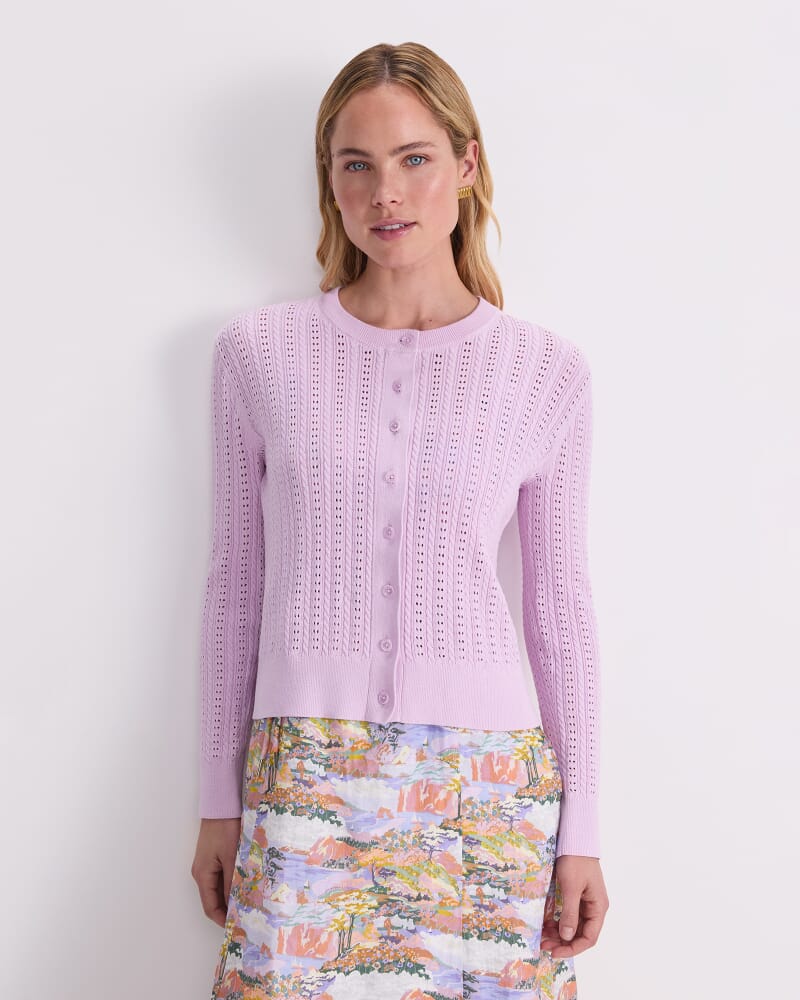 Elka Cable Pointelle Cardigan in MAUVE