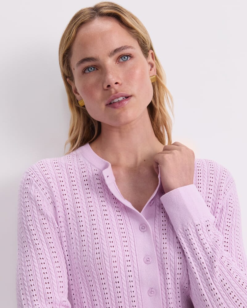 Elka Cable Pointelle Cardigan in MAUVE