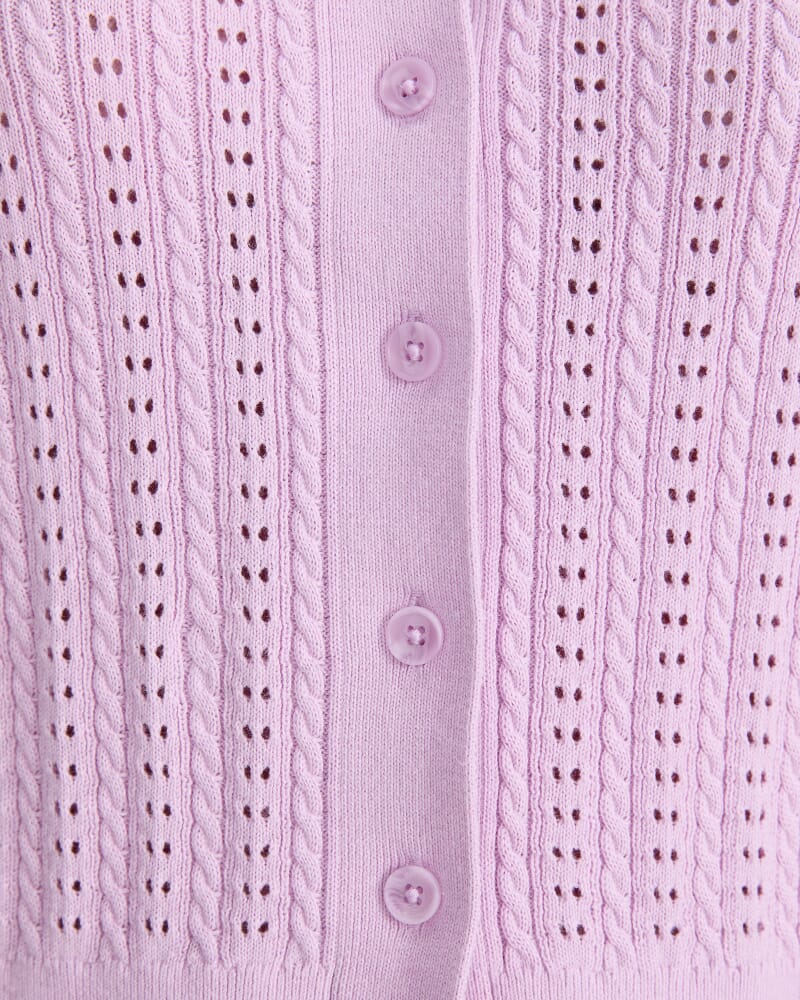 Elka Cable Pointelle Cardigan in MAUVE