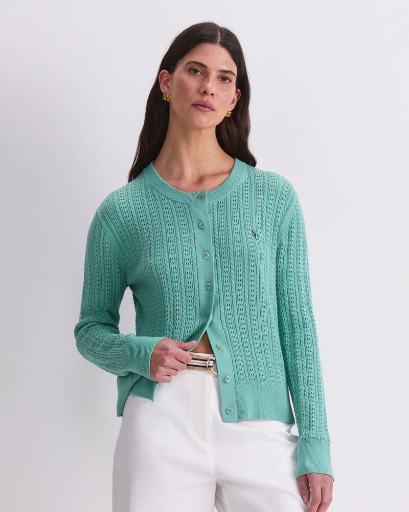 Elka Cable Pointelle Cardigan in MINT