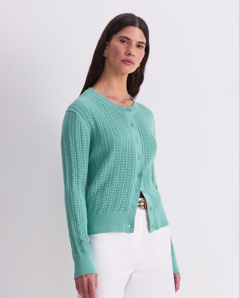 Elka Cable Pointelle Cardigan in MINT